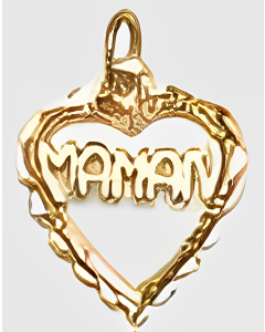 10K Yellow Gold "Maman" Heart Charm