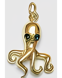 10K Yellow Gold 3D Octopus with Green Eyes Charm 