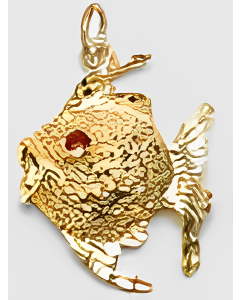 10K Yellow Gold BlowFish with Red Eyes Charm