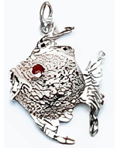 Silver Blowfish with Red Eyes Charm