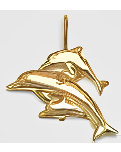 10K Yellow Gold Swimming Dolphin with Babies Pendant