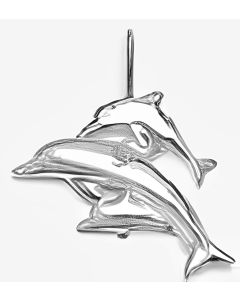 Silver Swimming Dolphin with Babies Pendant