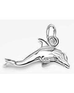 10K White Gold 3D Swimming Dolphin Charm