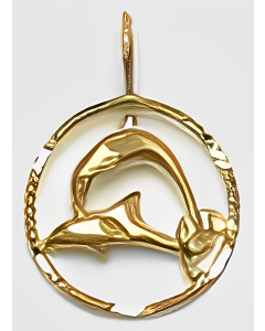 10K Yellow Gold Dolphins in a Circle Pendant