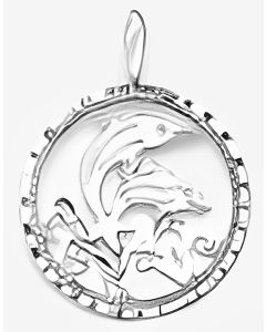 Silver Two Dolphins in a Circle Pendant