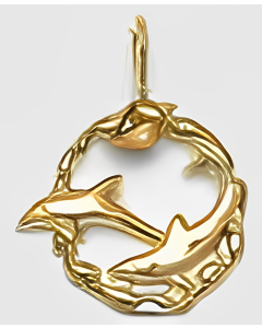 10K Yellow Gold Dolphins Swimming in a Circle Pendant