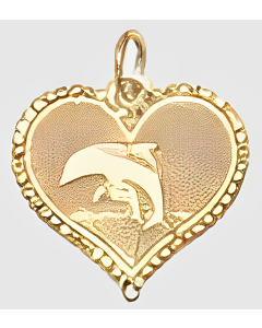 10K Yellow Gold Dolphin Heart Charm