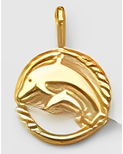 10K Yellow Gold Dolphin and Baby in a Small Circle Charm