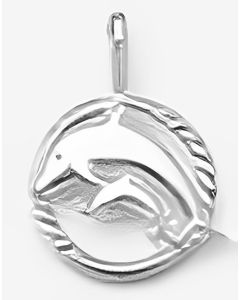 10K White Gold Dolphin and Baby in a Small Circle Charm