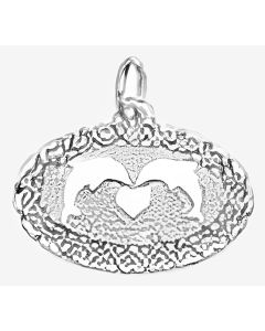 Silver Dolphins Swimming in an Oval Charm