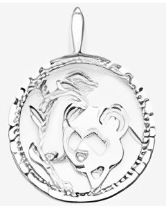 Silver Bear's Head in a Circle Pendant
