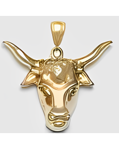 10K Yellow Gold Longhorn Steer Bull's Head Pendant