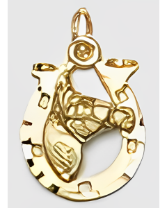 10K Yellow Gold Horse's Head in a Horseshoe Charm