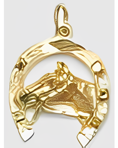 10K Yellow Gold Horse's Head in a Horseshoe Pendant