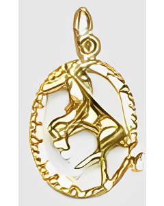 10K Yellow Gold Front Knees Raised Horse in a Circle Charm