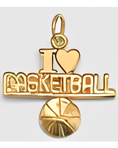 10K Yellow Gold "I Love Basketball" Pendant