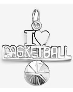 Silver "I Love Basketball" Charm