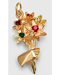 10K Yellow Gold Stones of Bouquet Of Flowers Pendant