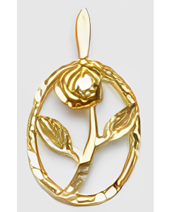 10K Yellow Gold C.Z Rose in an Oval Pendant