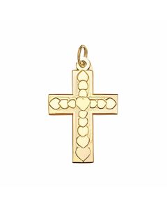 10K Yellow Gold Cross Covered with Tiny Hearts Charm