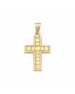 10K Yellow Gold Cross Covered in Hearts Pendant