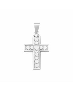 10K White Gold Cross Covered in Hearts Pendant