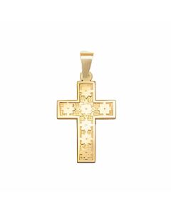 10K Yellow Gold Flower Pattern Cross Pendant