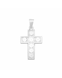 Silver Flower Pattern Cross Pendant