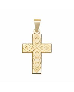 10K Yellow Gold Cross Covered in Intertwined Hearts Pendant