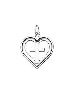 10K White Gold Heart with a Cross in the Middle Charm