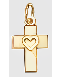 10K Yellow Gold Tiny Cross With Heart Charm