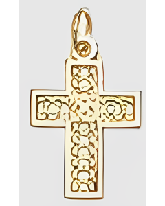 10K Yellow Gold Tiny Reflective Pattern Cross Pendant