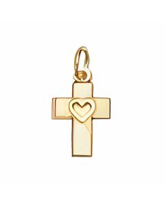 10K Yellow Gold Tiny Cross With Heart Charm