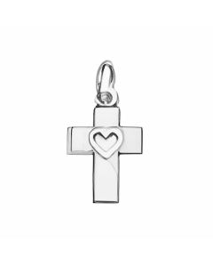 Silver Tiny Cross With Heart Charm