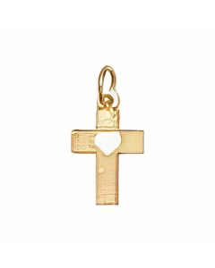 10K Yellow Gold Tiny Cross With Heart Charm