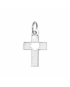 Silver Tiny Cross With Heart Charm