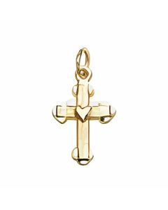 10K Yellow Gold Tiny Cross With Heart Charm