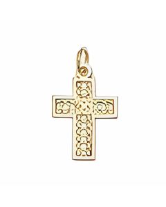 10K Yellow Gold Tiny Reflective Pattern Cross Pendant