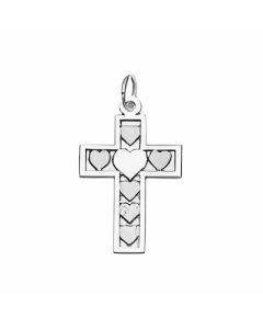 Silver Cross Covered With Hearts Pendant