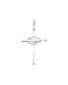 Silver Cross With Double Hearts Pendant