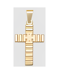 10K Yellow Gold Linear Pattern Cross Pendant