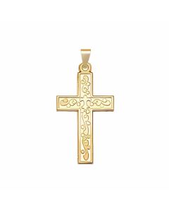 10K Yellow Gold Vine Pattern Cross Pendant