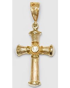 10K Yellow Gold Large Cross with Stone Pendant