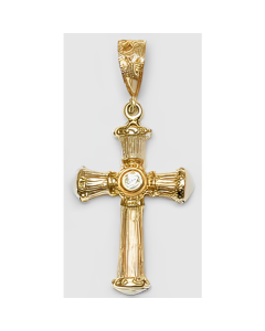 10K Yellow Gold Large Cross with Stone Pendant