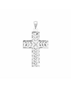 Silver Large Cross with a Leaf Pattern Pendant