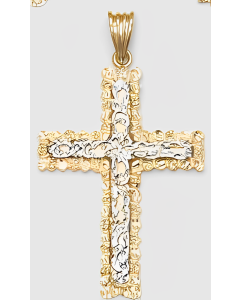 10K Two Tone Fancy Large Vines Covered Cross Pendant