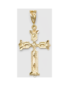10K Yellow Gold Large Cross with Pattern Pendant