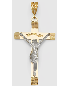 10K Two Tone Large Crucifix Pendant