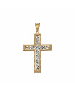 10K Two Tone Large Filigree Cross Pendant