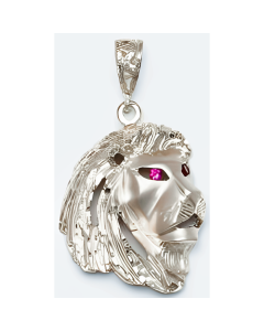 Silver Big Red Eyes Lion Pendant